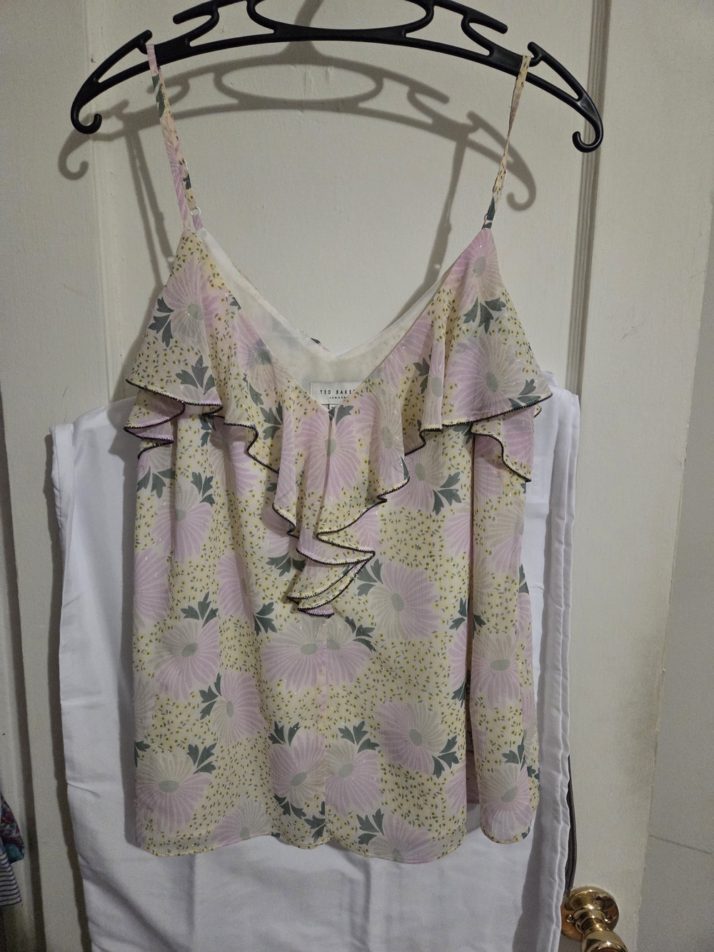 Ted Baker Pastel Floral Ruffle Camisole in Pink and Cream
